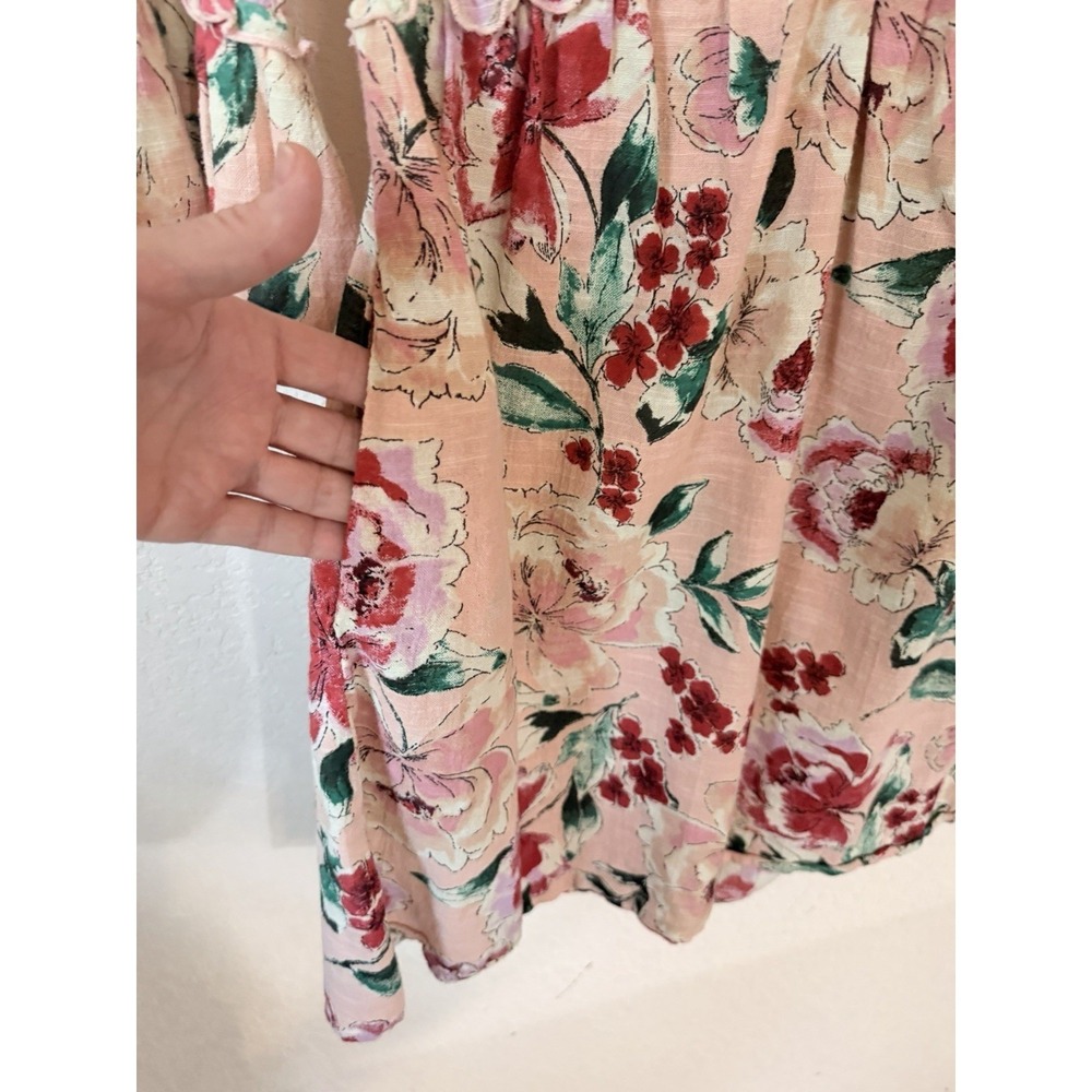 Band of Gypsies Pink Floral Empire Waist Bell Sleeve Boho Top‎ XS Pockets - Picture 5 of 11